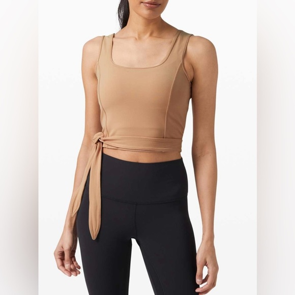 lululemon athletica Tops - Lululemon Get Centred Crop Tank Beech Wood Waist Tie Camel Yoga Size 6
